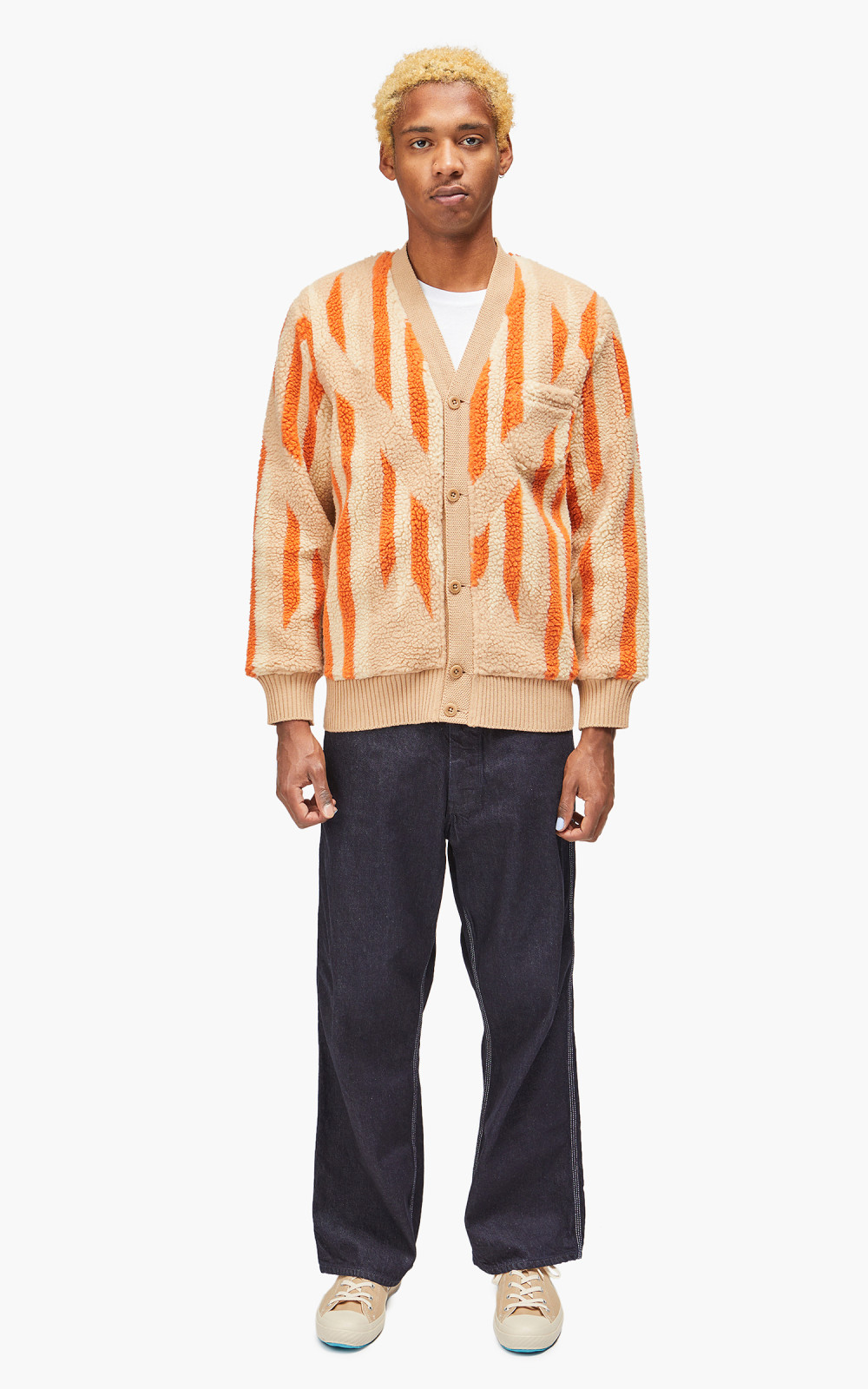 Beams Plus Cardigan Boa Native Rag Pattern Beige | Cultizm