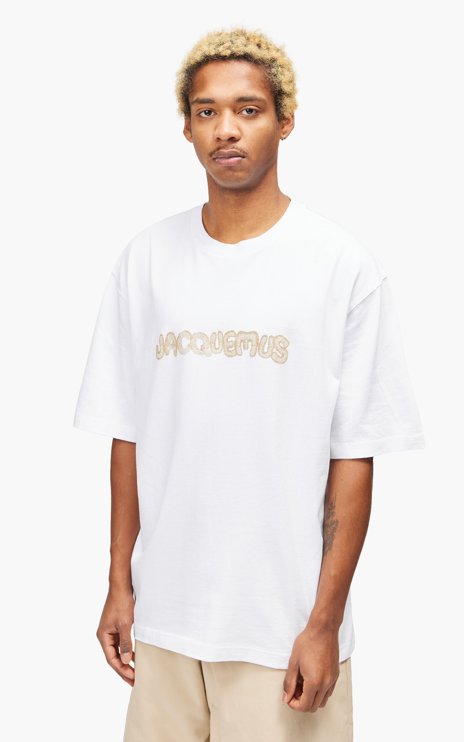 Jacquemus Le T-Shirt Raphia Print Macrame Logo White | Cultizm