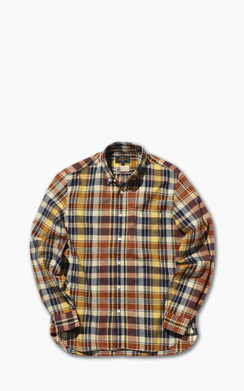 Beams Plus Indian Madras Check Button-Down Shirt Brown