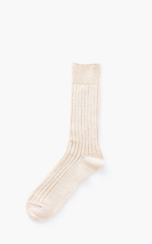 RoToTo R1010 Linen Cotton Ribbed Crew Socks Raw Beige