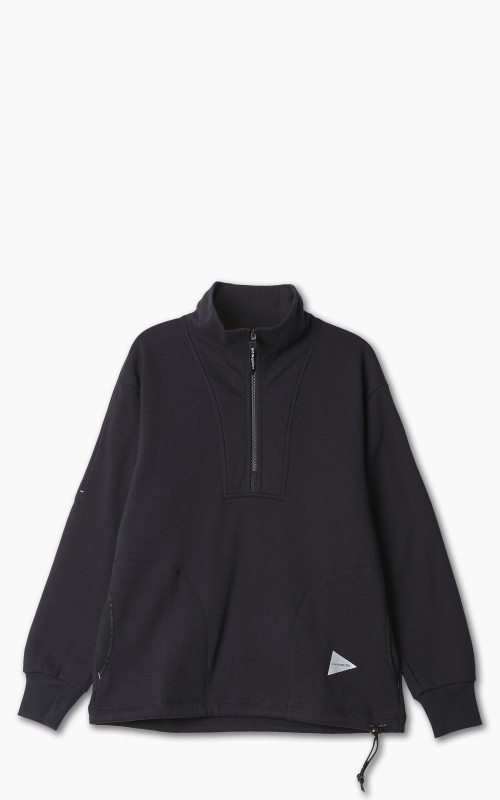 and wander Cotton Wool Half Zip Sweat Black