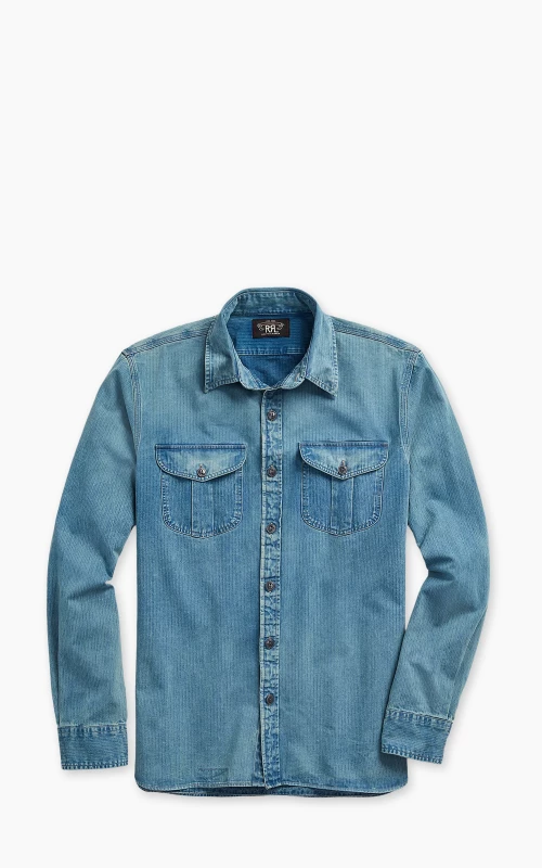 RRL Indigo Herringbone Twill Workshirt Faded Indigo | Cultizm RRL Indigo Herringbone Twill Workshirt Faded Indigo | Cultizm