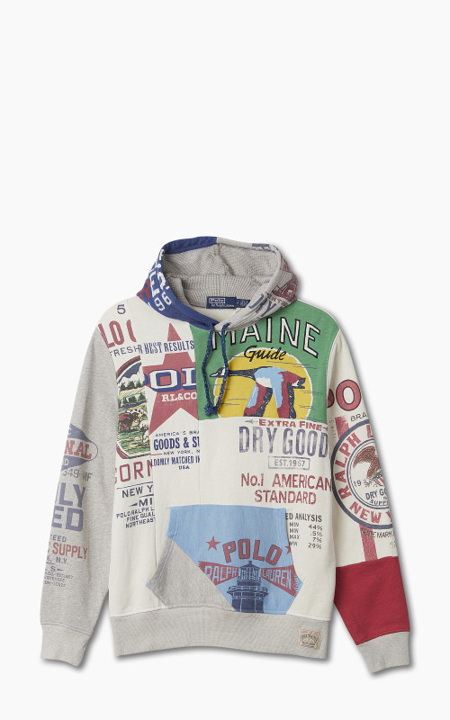 Polo Ralph Lauren Patchwork Graphic Fleece Hoodie Deckwash White Multi