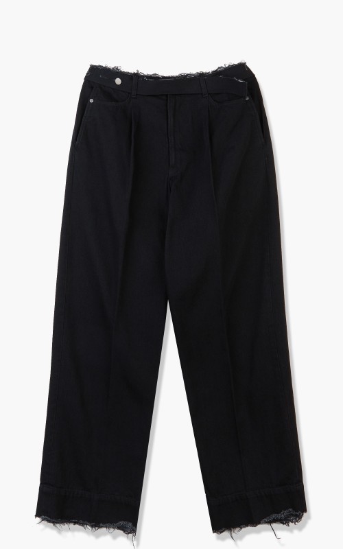 Yoke Cut-Off Wide-Legged Denim Trousers Black YK21AW0259P-Black
