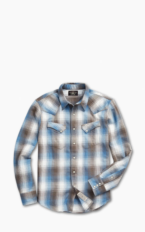 RRL Buffalo Western Shirt Plaid Twill Blue Multi