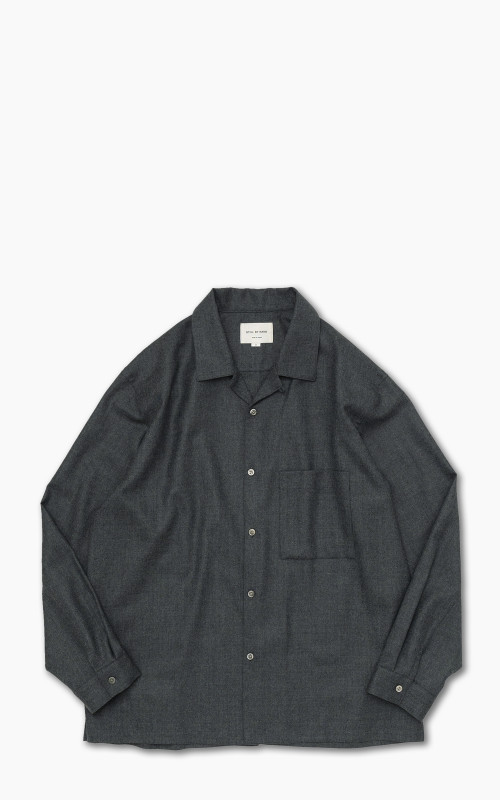 Still By Hand Open Collar Wool Shirt Blue Charcoal