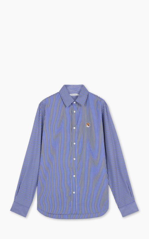 Maison Kitsuné Fox Head Classic Striped Shirt Navy