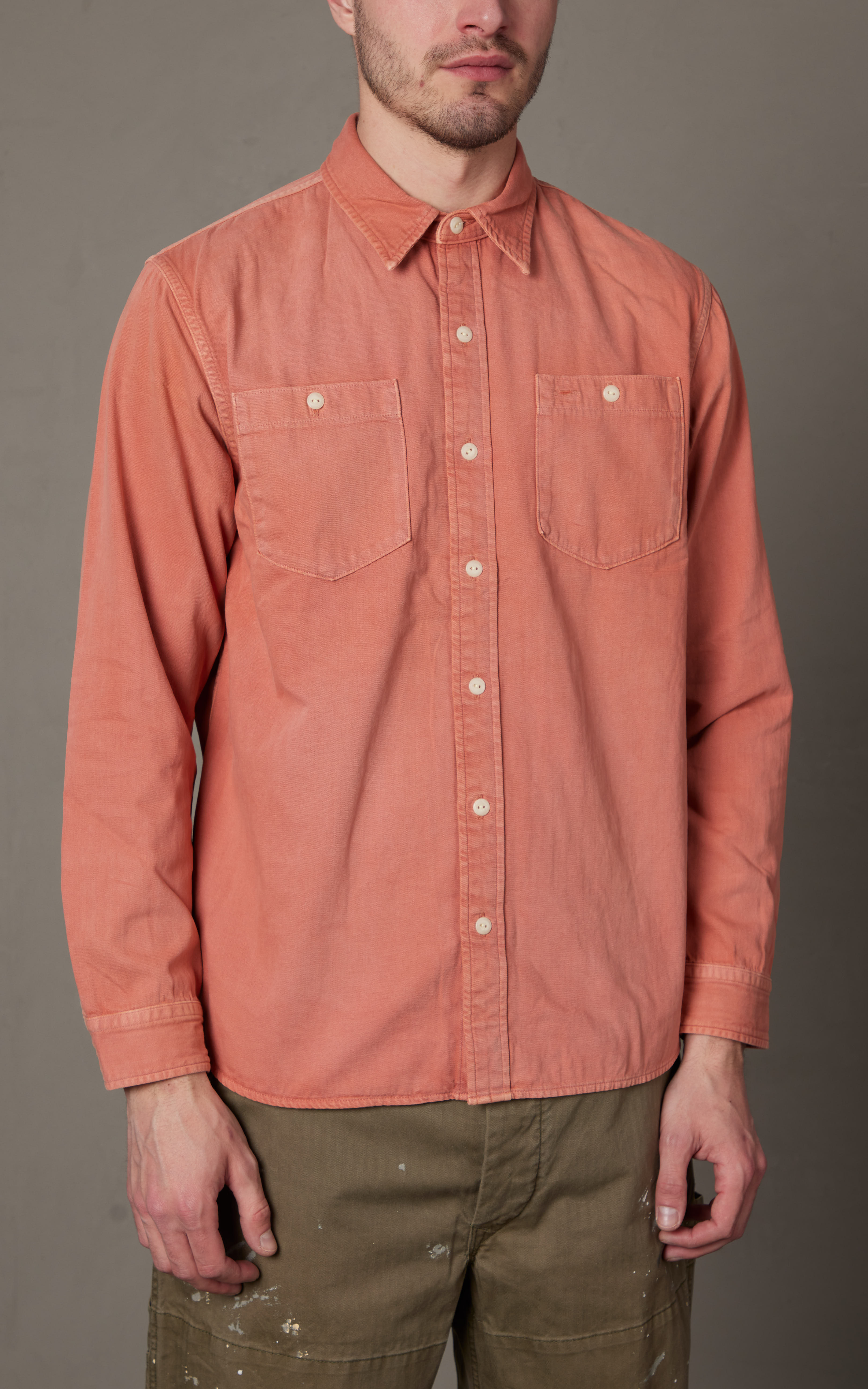 RRL Garment-Dyed Twill Workshirt Service Red | Cultizm