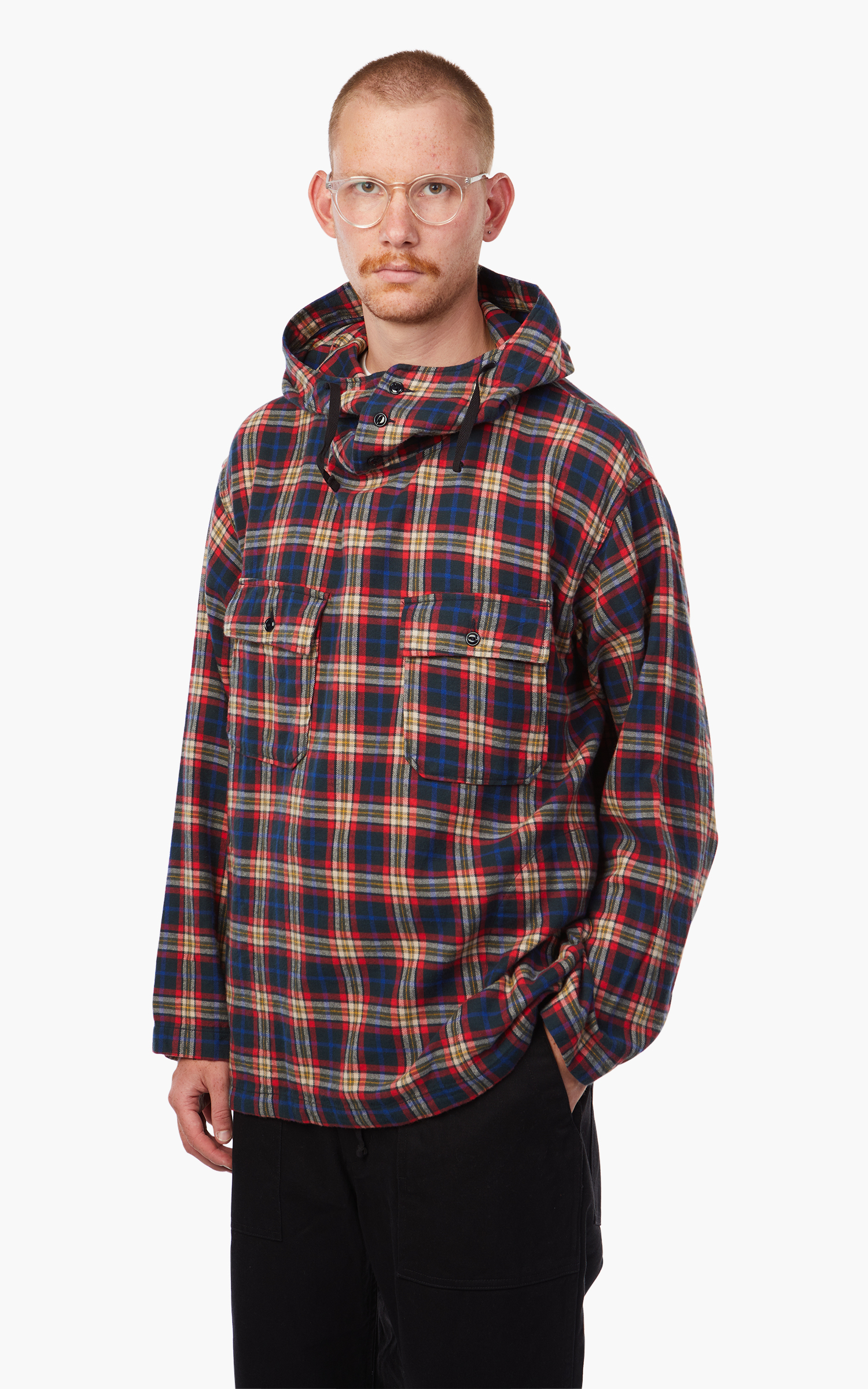 Engineered Garments Cagoule Shirt Navy/Red/White Cotton Flannel 