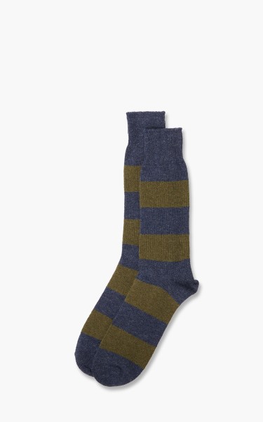 Anonymous Ism Socks Wool/Cashmere Stripe Crew Navy/Green 16794000-45