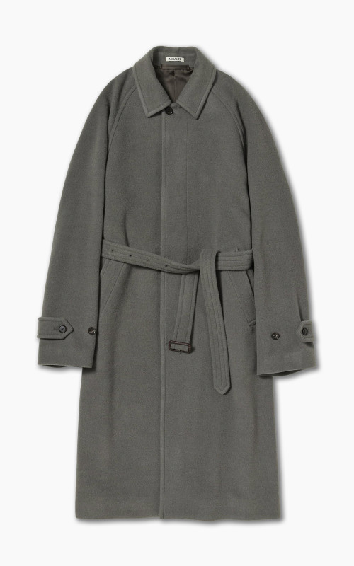 Auralee W Cashmere Wool Mosser Soutien Collar Coat Grey