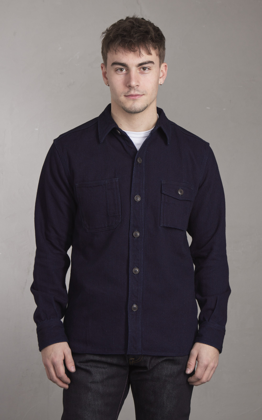 Momotaro Jeans MZLS1070 Heavy Dobby Shirt Sashiko Indigo | Cultizm