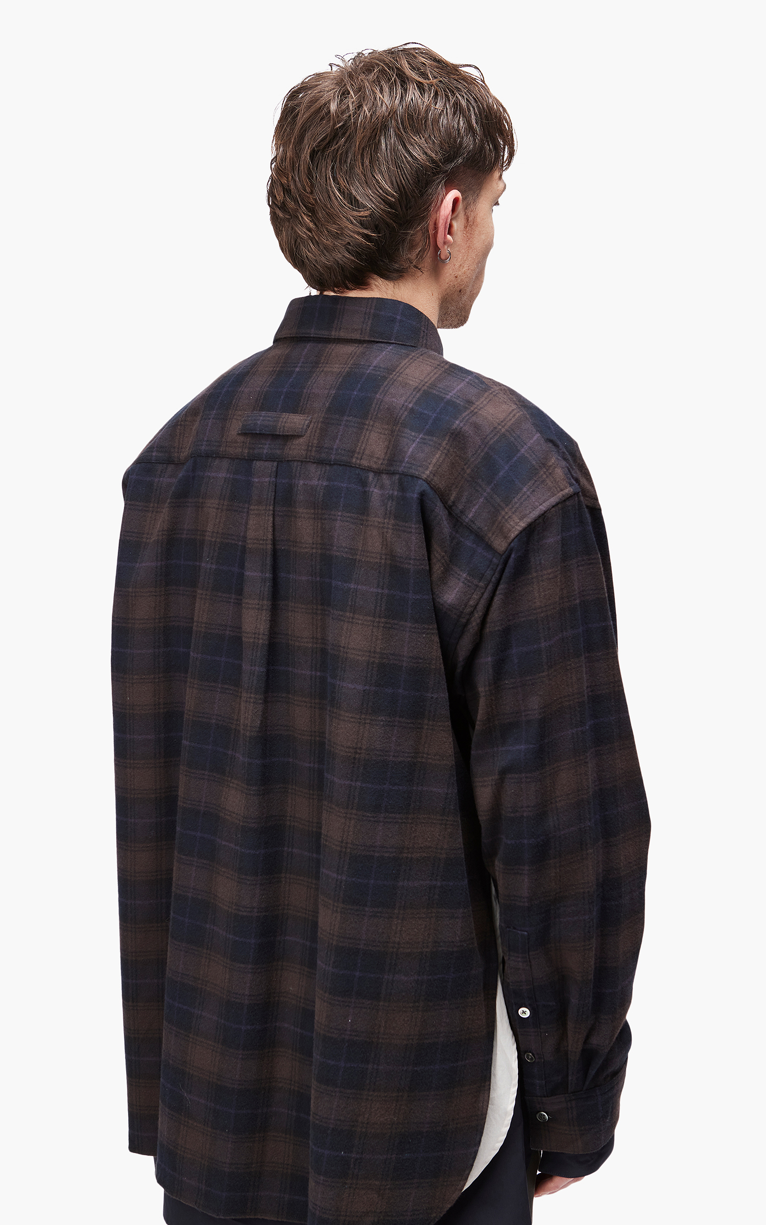 stein Oversized Layered Flannel Shirt Dark Navy Check | Cultizm