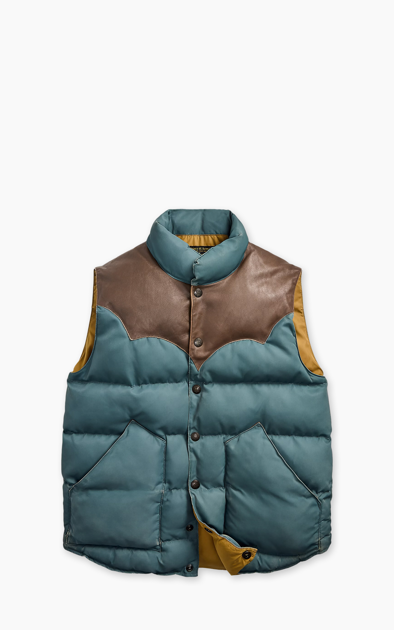 RRL Stonely Leather Yoke Quilted Vest Vintage Blue Cultizm