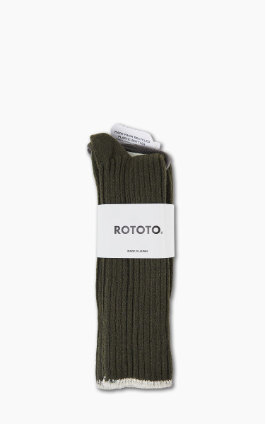RoToTo R1369 Recycle W-PL Ribbed Crew Socks Dark Olive