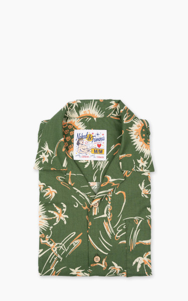 Naked &amp; Famous Denim Aloha Shirt Waikiki Waves Green