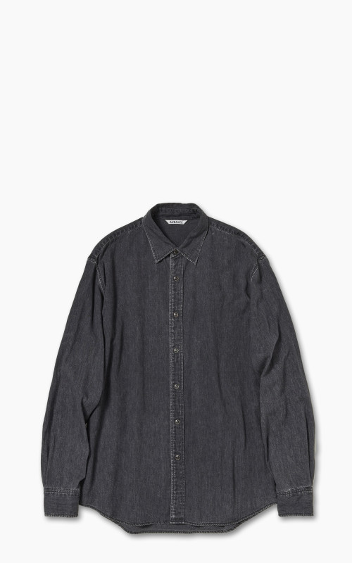 Auralee Selvedge Super Light Denim Shirt Washed Black | Cultizm