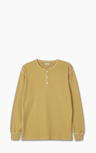 The Flat Head FN-THLH-003 Thermal L/S T-Shirt Henley Neck Mustard 