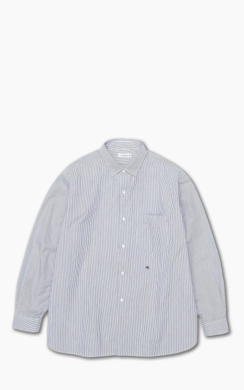 Nanamica Regular Collar Stripe Wind Shirt Navy