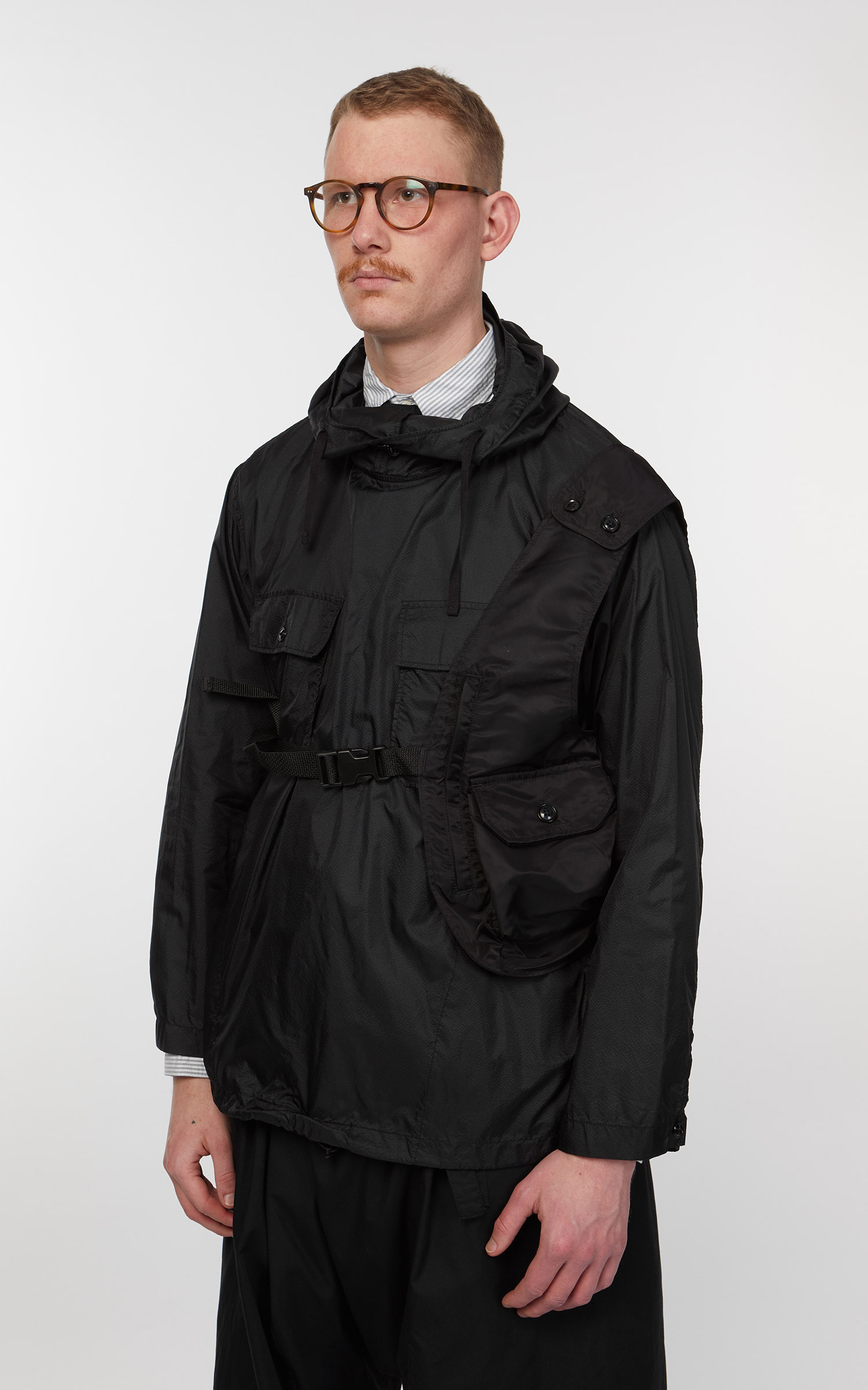Engineered Garments Shoulder Vest Flight Satin Nylon Black | Cultizm