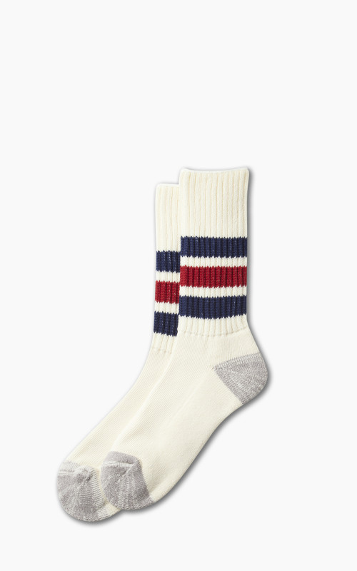 RoToTo R1255 Coarse Ribbed Oldschool Crew Socks Navy/Dark Red