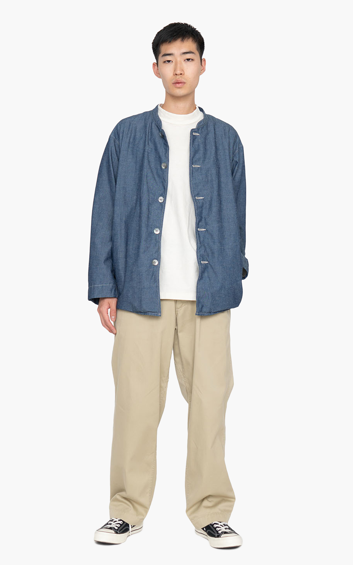 Nanamica Chambray Band Collar Jacket Indigo | Cultizm