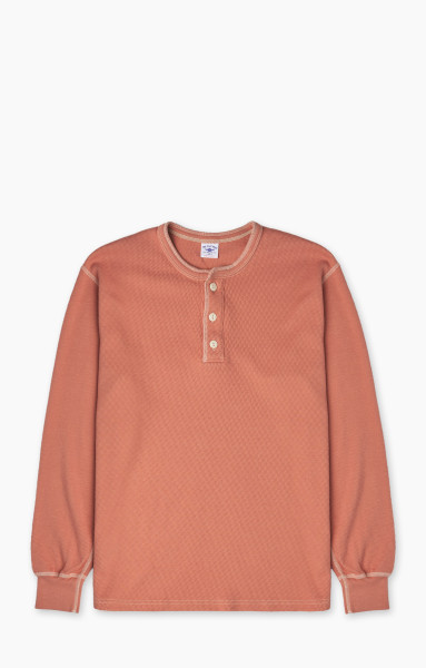 The Flat Head FN-THLH-004 Waffle Knit Henley Thermal Light Orange