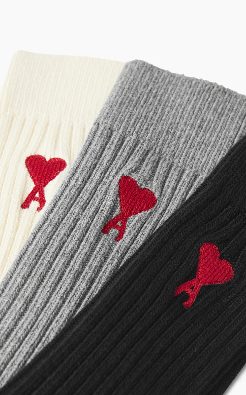 AMI Paris 3-Pack Ami De Coeur Socks Off White/Grey/Black