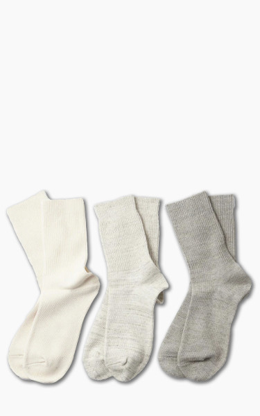 RoToTo R1427 Organic Daily 3-Pack Ribbed Crew Socks Ecru/Grey