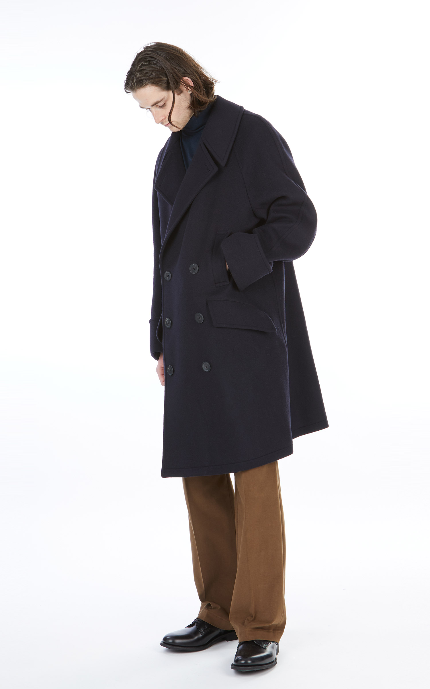 Scye Wool Cashmere Melton Oversized Pea Coat Dark Navy | Cultizm