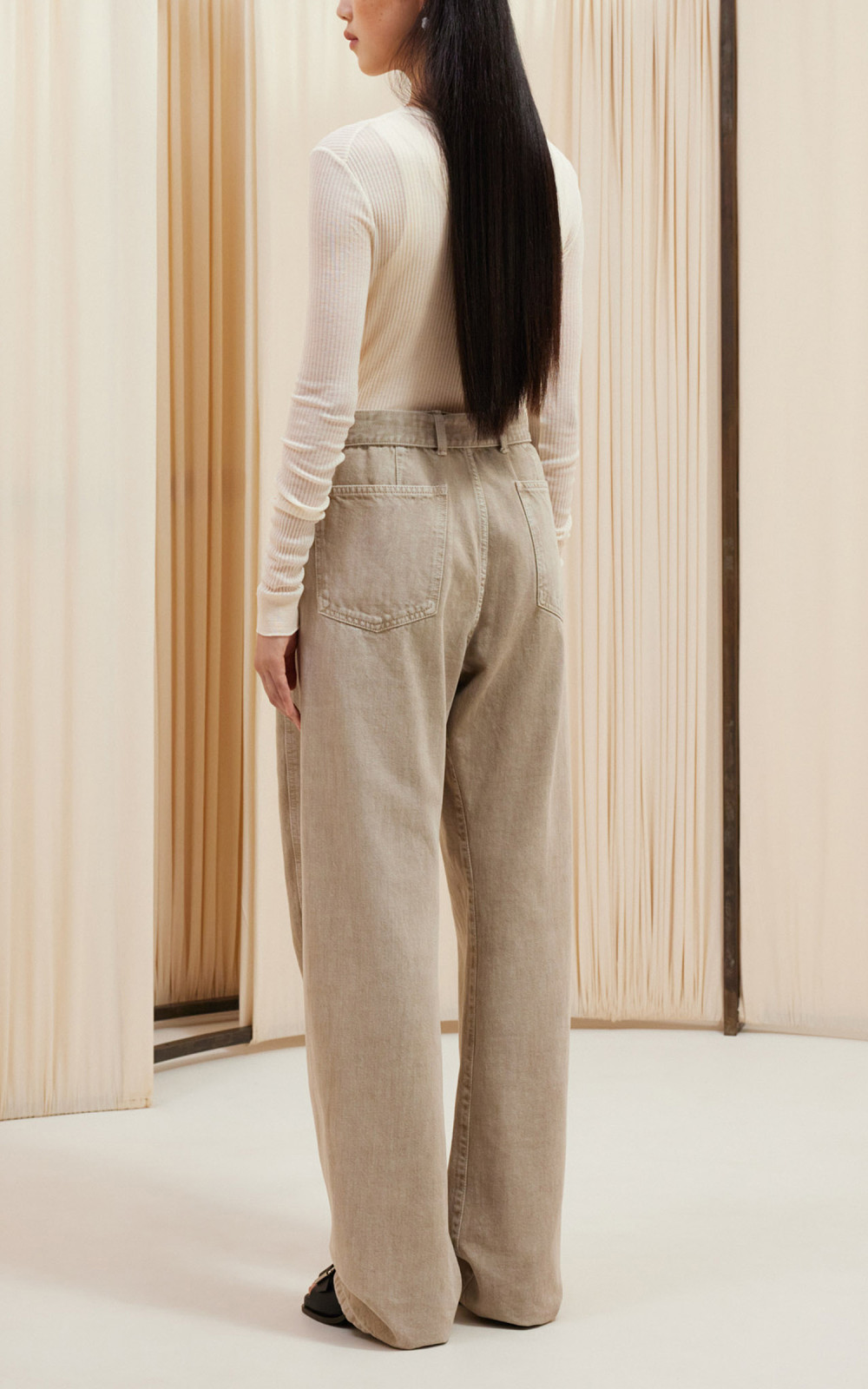 Lemaire Twisted Belted Pants Heavy Snowy Denim Snow Beige