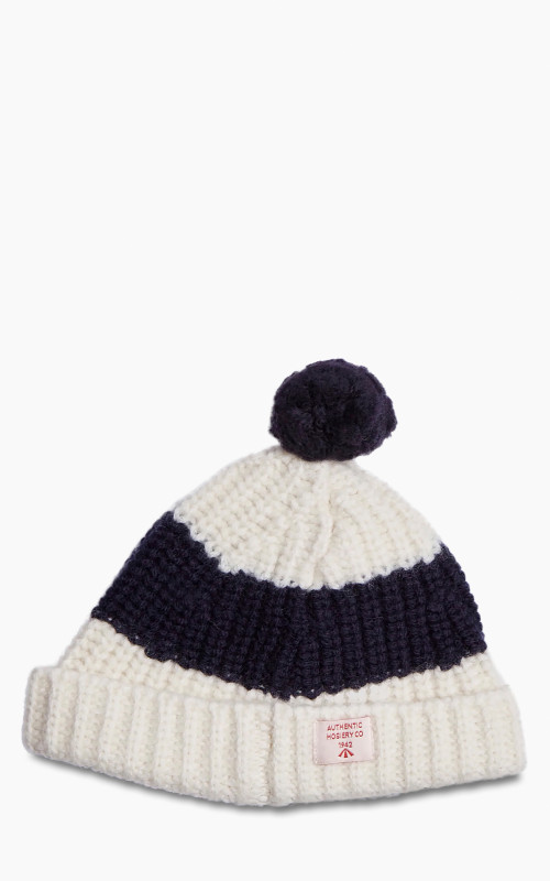 Nigel Cabourn Striped Pom Pom Beanie Natural/Navy