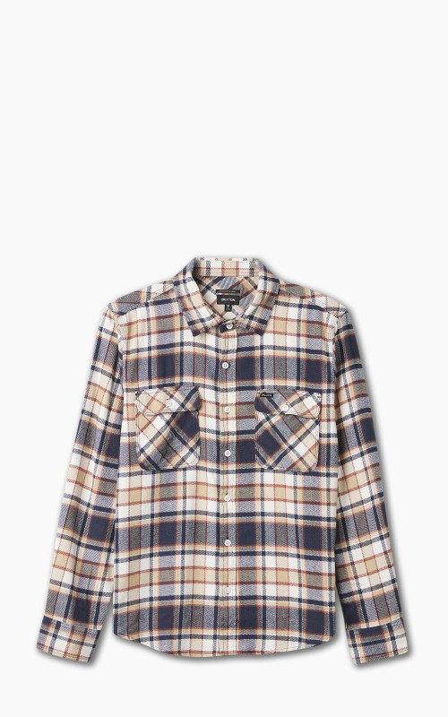 Brixton Bowery L/S Flannel Washed Navy/Barn Red/Off White