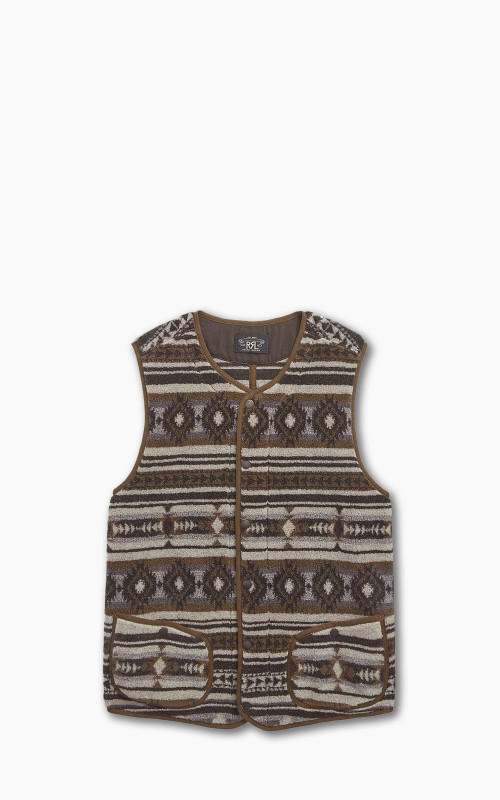 RRL Jacquard Pile Fleece Gilet Brown Multi