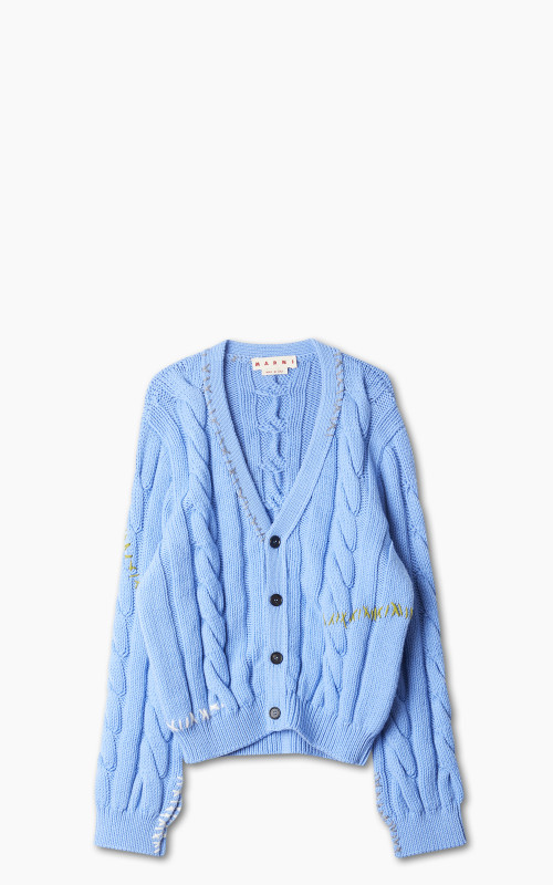 Marni Stitch-Detail Cable-Knit Cardigan Iris Blue