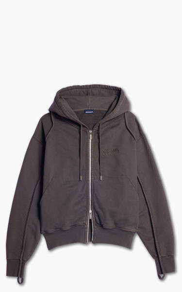 Jacquemus Le Sweater Camargue Zippe Zipped Clay Logo Sweatshirt Dark Brown