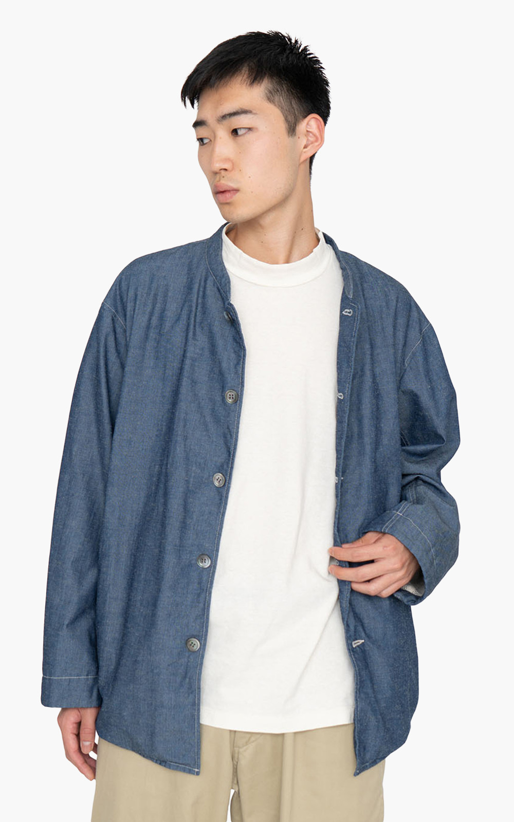 Nanamica Chambray Band Collar Jacket Indigo | Cultizm