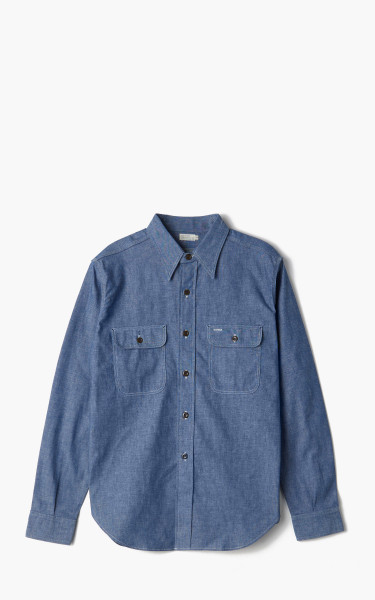 Warehouse &amp; Co. 3036 Chambray Shirt W/ Elbow Patch Saxe Blue
