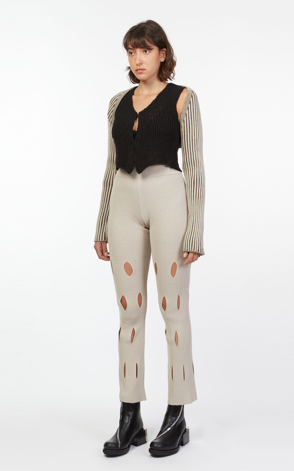 【OPEN YY】 CUT OUT KNIT PANTS BEIGE TheOpen Product Cut-Out Knit Pants Beige | Cultizm