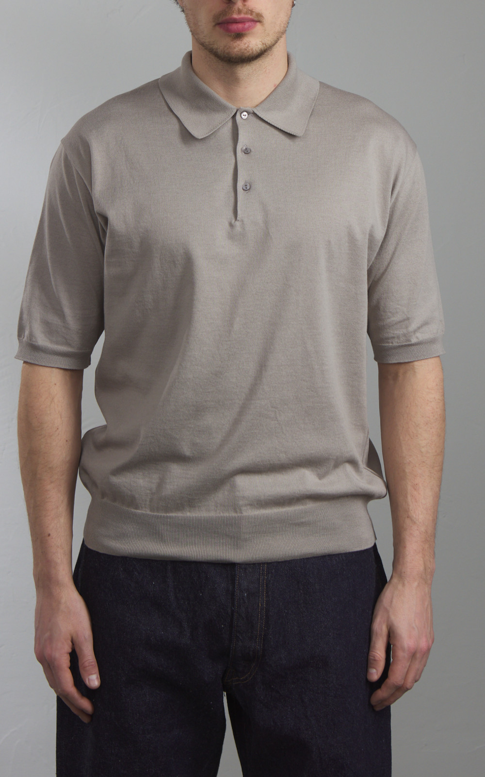 Kaptain Sunshine Cotton Knit Polo Shirt Taupe | Cultizm