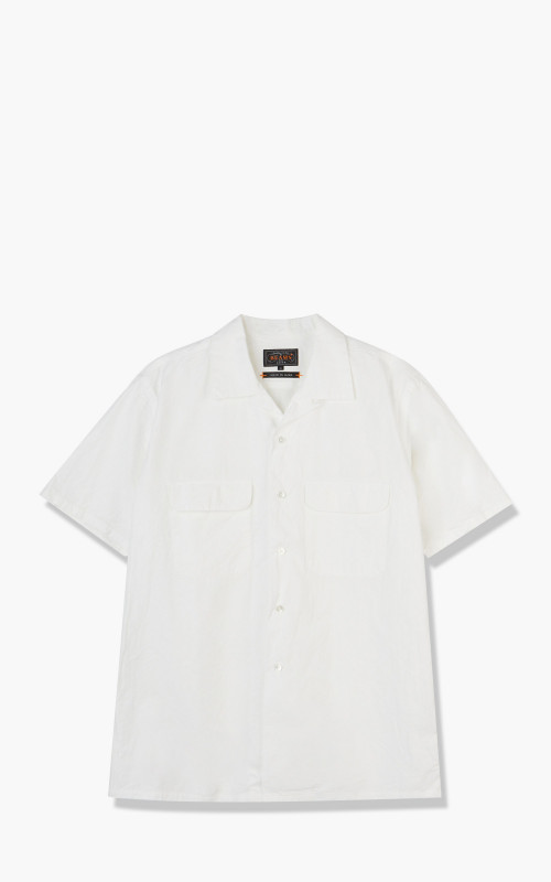 Beams Plus Open Collar Short Sleeve Shirt Cotton Linen White 38-01-0044-139-White