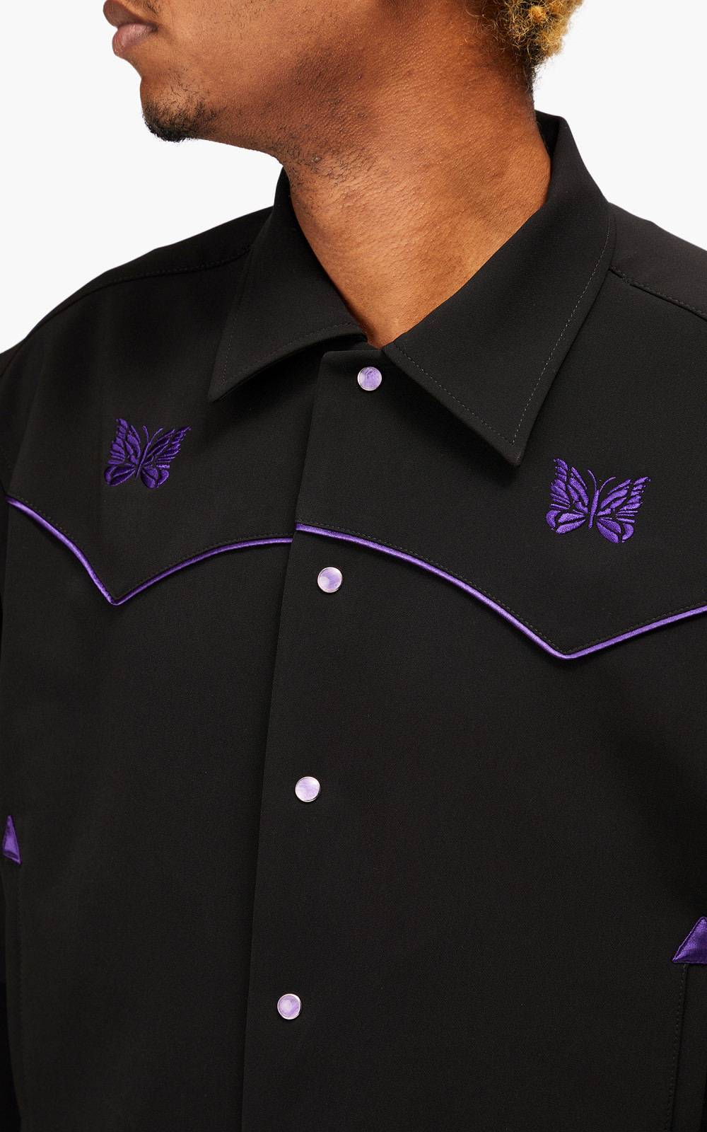 Needles Piping Cowboy Jacket Pe/Pu Double Cloth Black | Cultizm
