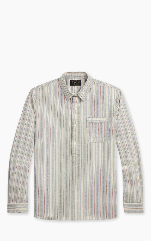 RRL Striped Twill Popover Shirt Periwinkle Multi