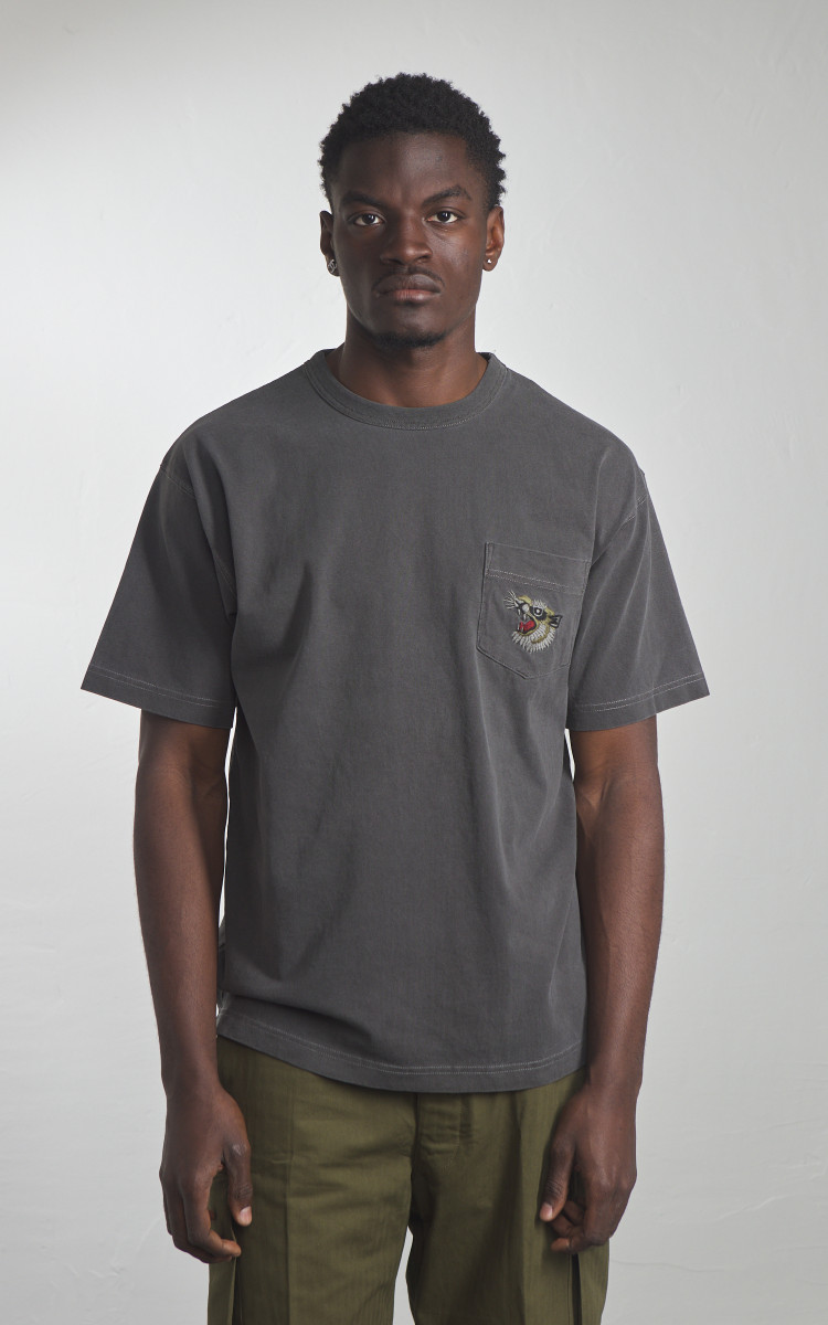 Houston Pigment Dyed Tiger Souvenir Pocket T-Shirt Black