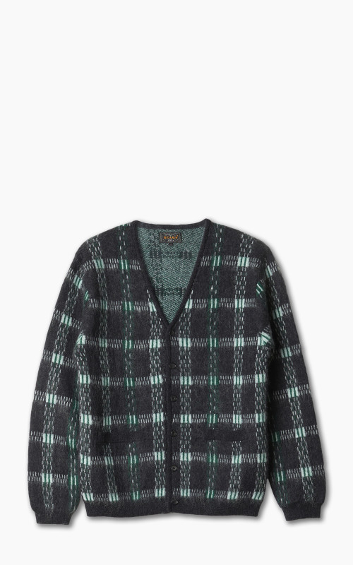 Beams Plus Cardigan Check Pattern Jacquard Mohair 9G Black