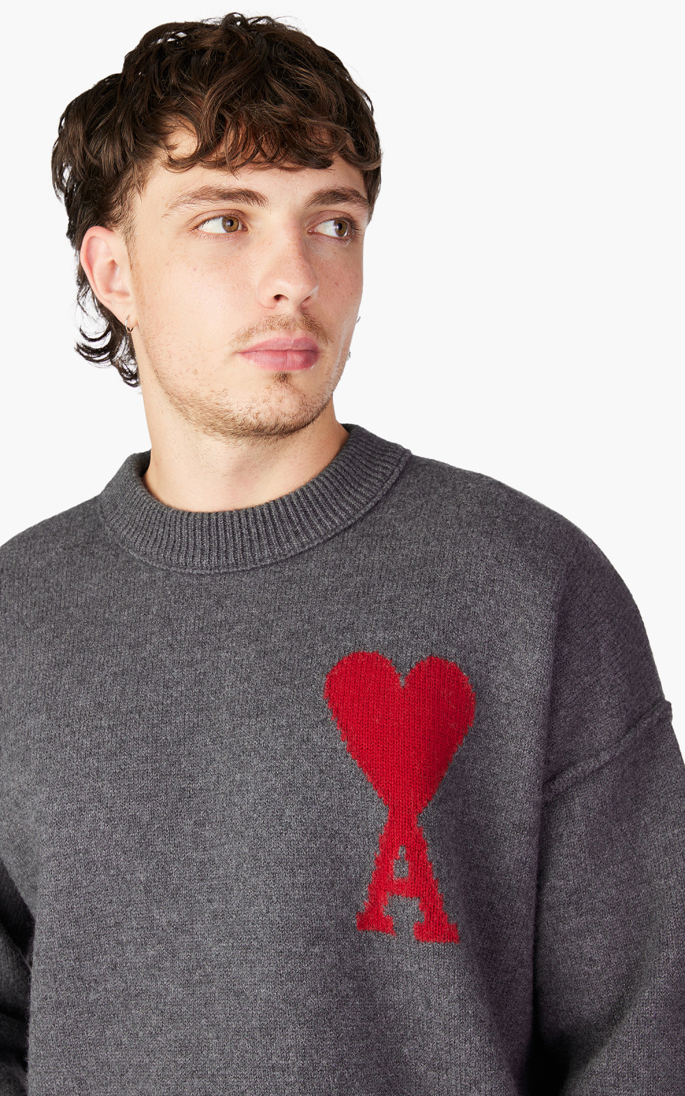 AMI Paris Red ADC Sweater Heather Grey/Red | Cultizm
