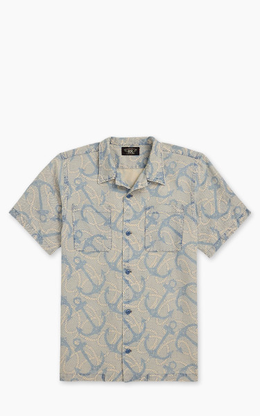 RRL Indigo Anchor-Print Camp Shirt Indigo/Cream Multi