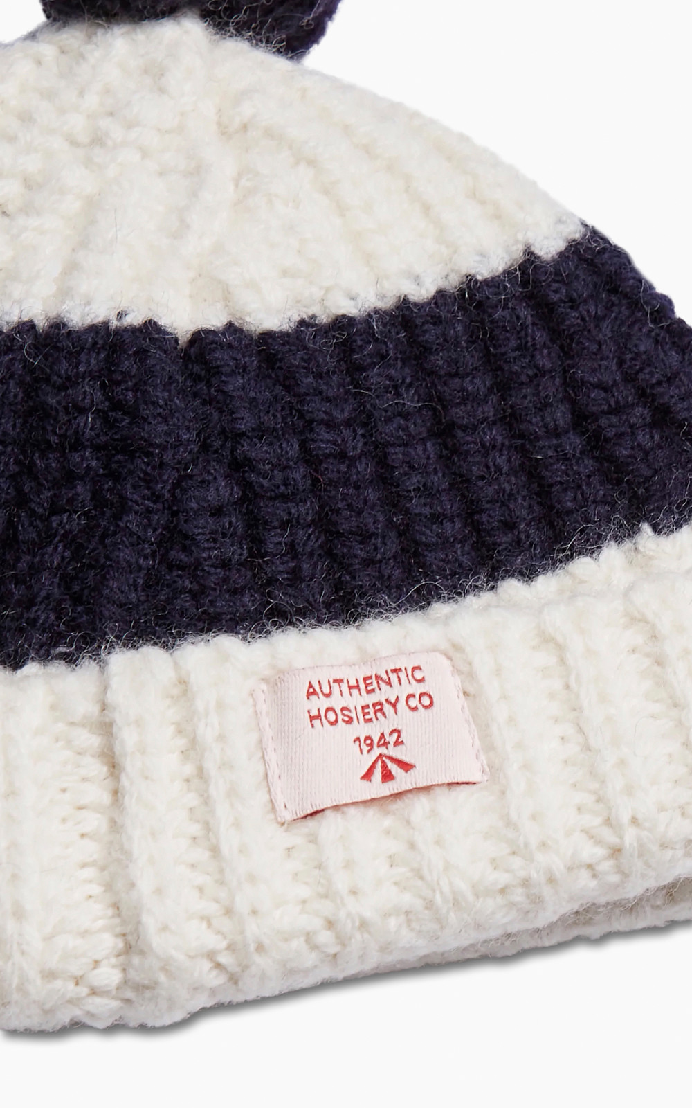 Nigel Cabourn Striped Pom Pom Beanie Natural/Navy | Cultizm
