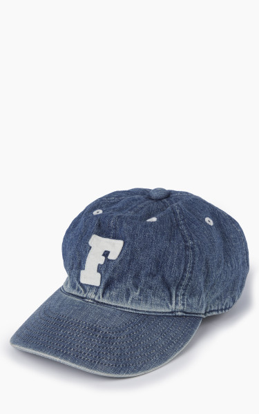 Fullcount 6 Panel Denim Baseball Cap &#039;F&#039; Patch Indigo Blue