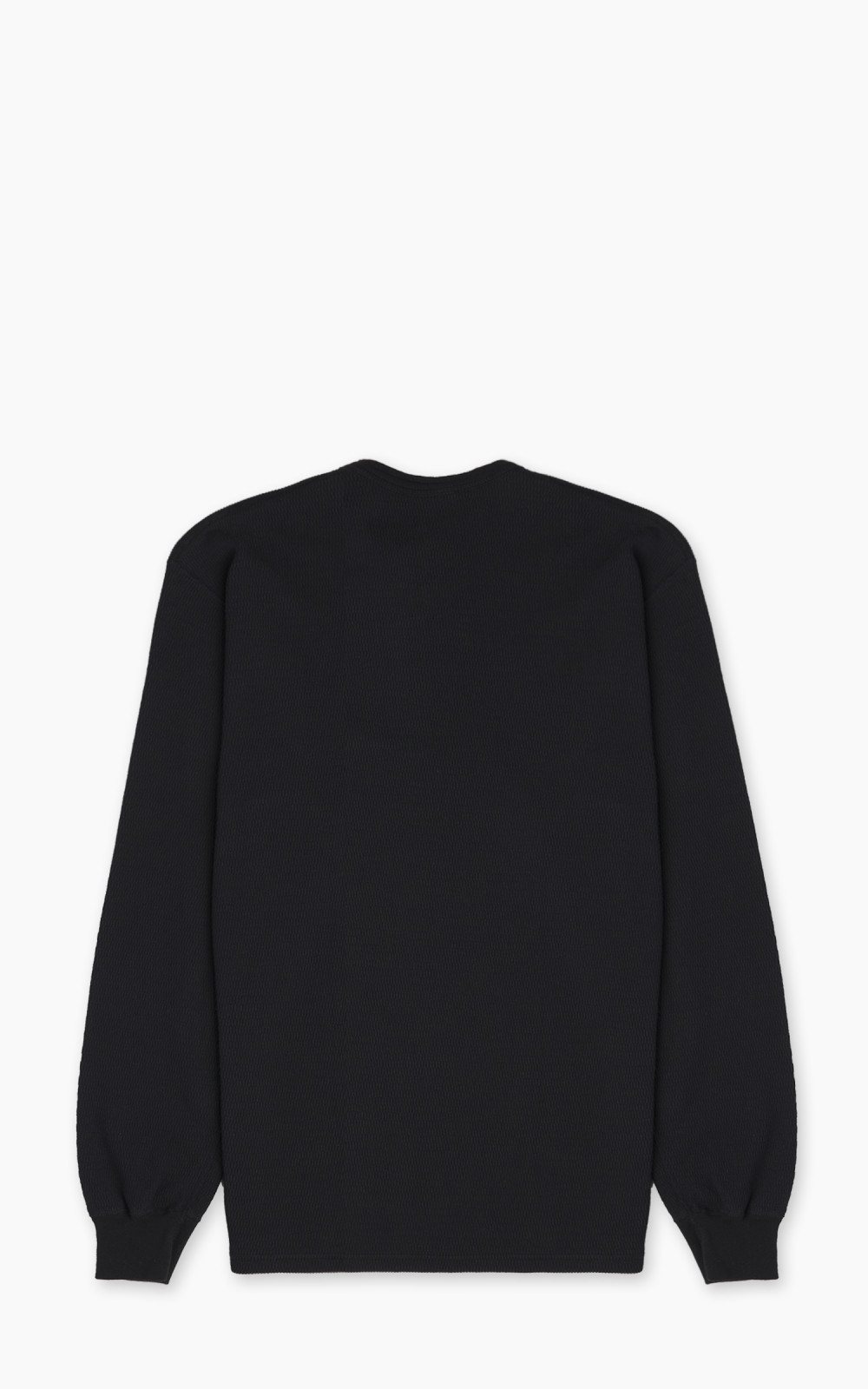 The Flat Head FN-THLH-004 Waffle Knit Henley Thermal Black